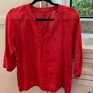 CP Shades Linen Pullover Top V Neck 3/4 Sleeve Redwood XS